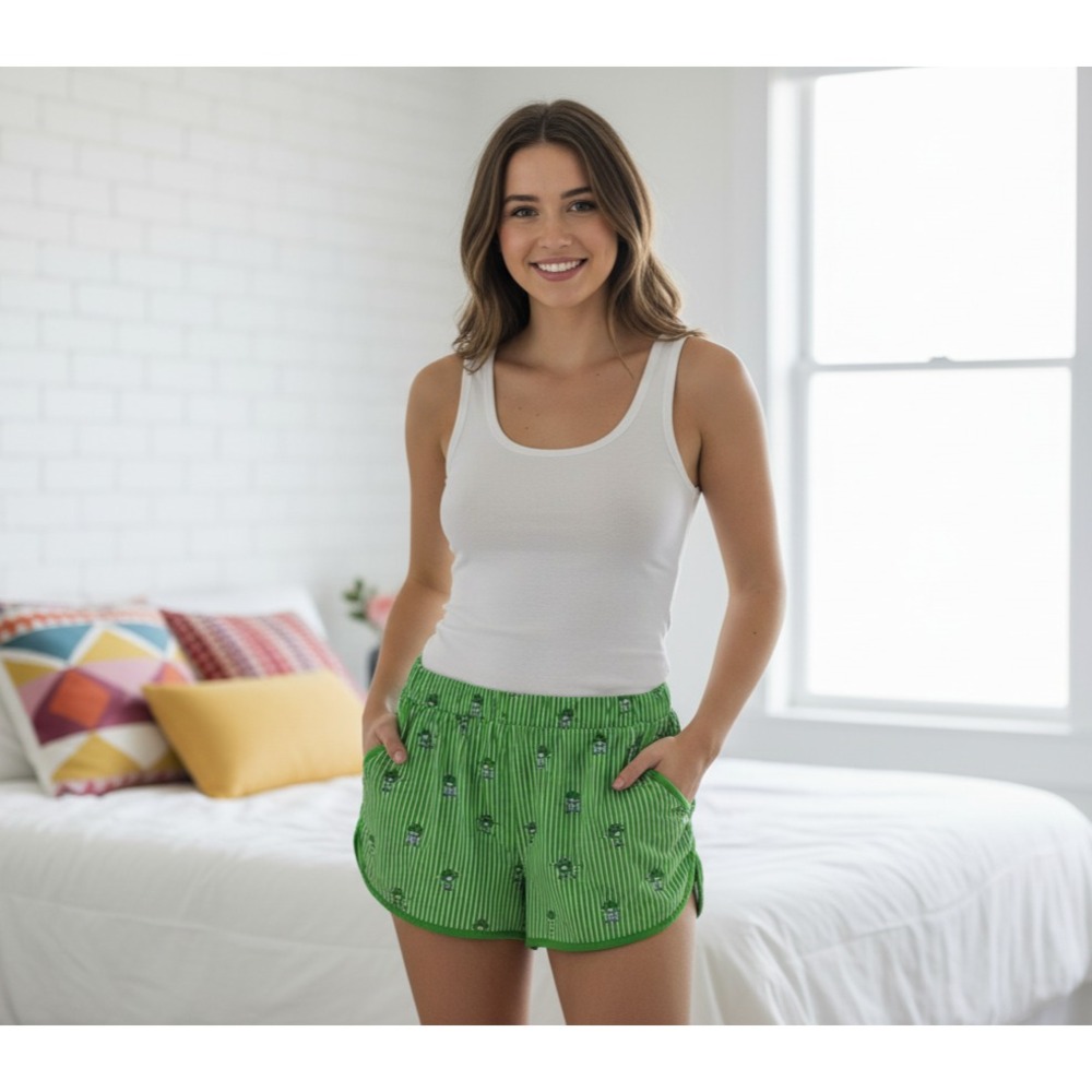 M&Ms Character Striped Shorts Womens M Green Loungewear Kidcore Novelty Cute Y2K